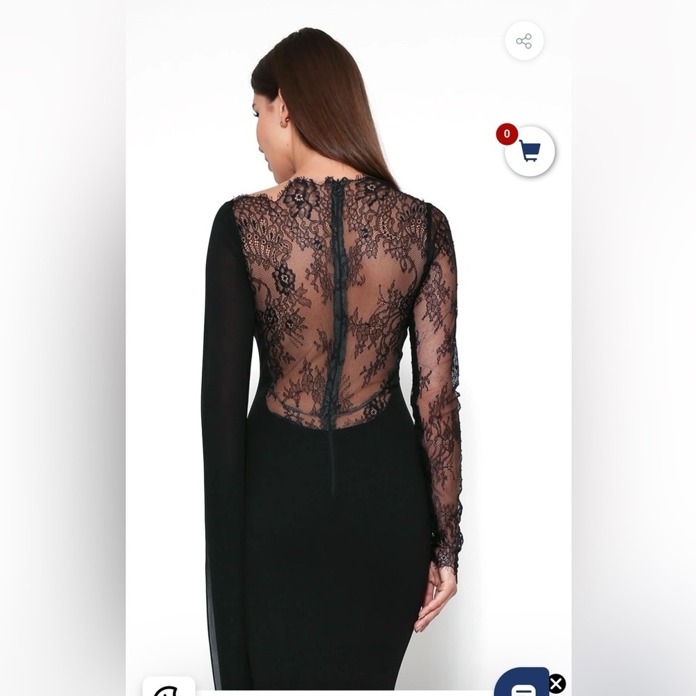 ZEENA ZAKI FW202104 DRESS black gown, lace, sweetheart bodice large $1200 MSRP - Picture 6 of 9